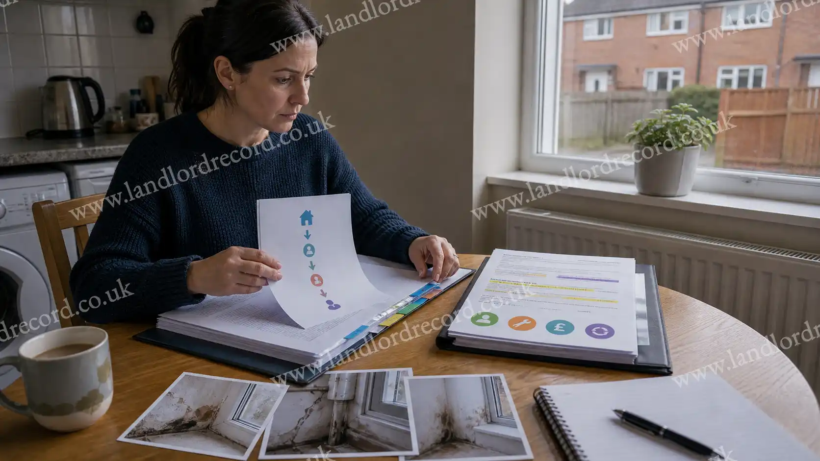 Resident preparing an evidence bundle for a Housing Ombudsman investigation and determination.