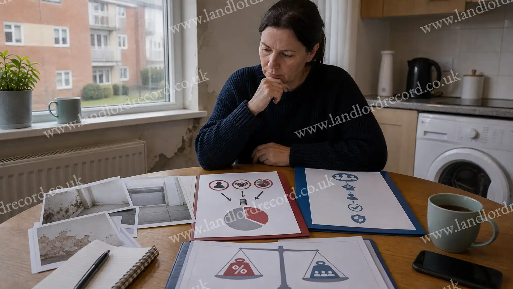 Tenant comparing solicitor fee deductions with the free Housing Ombudsman route for disrepair.