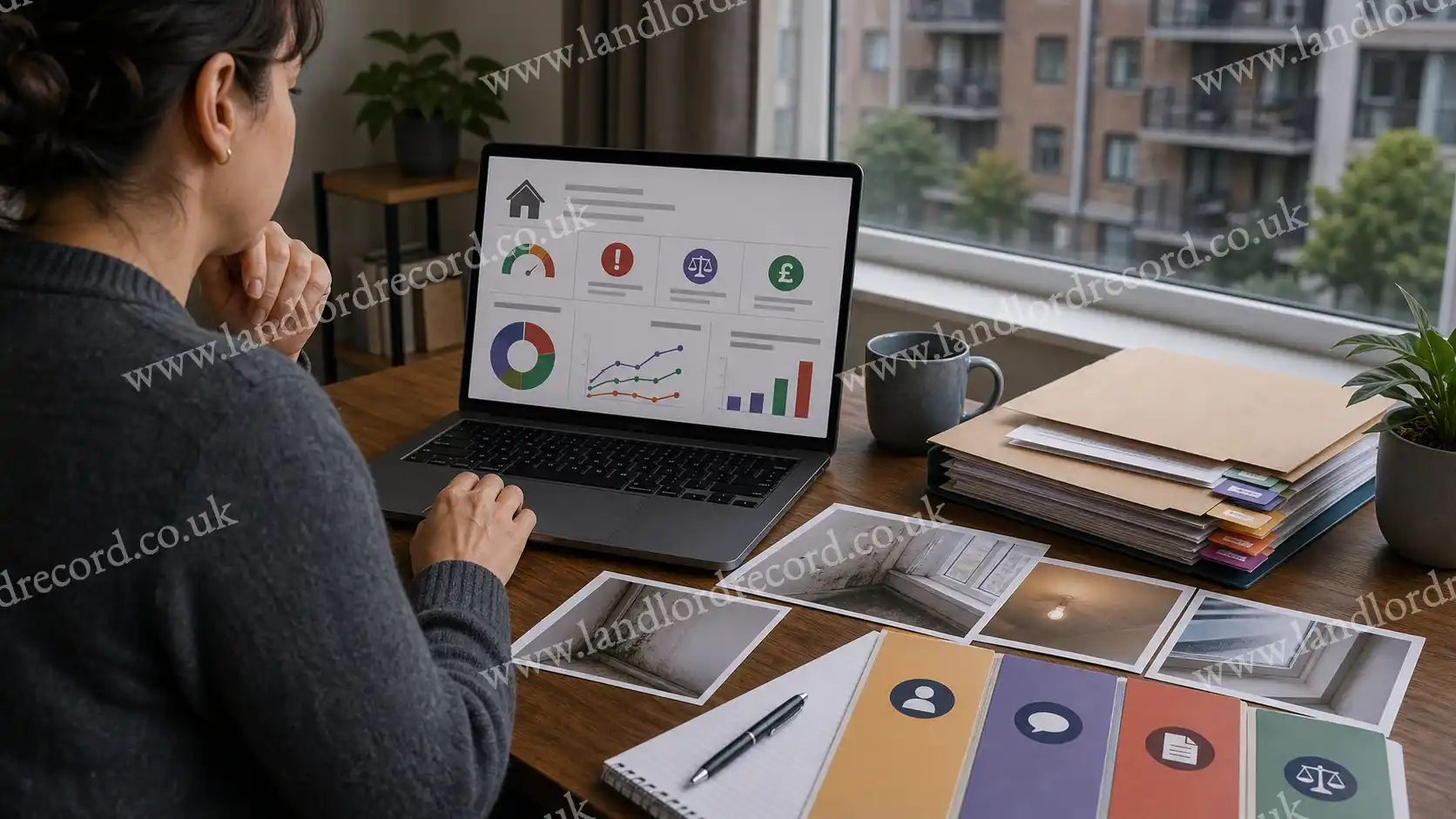 Tenant reviewing an anonymised landlord Ombudsman record with compensation and findings markers.