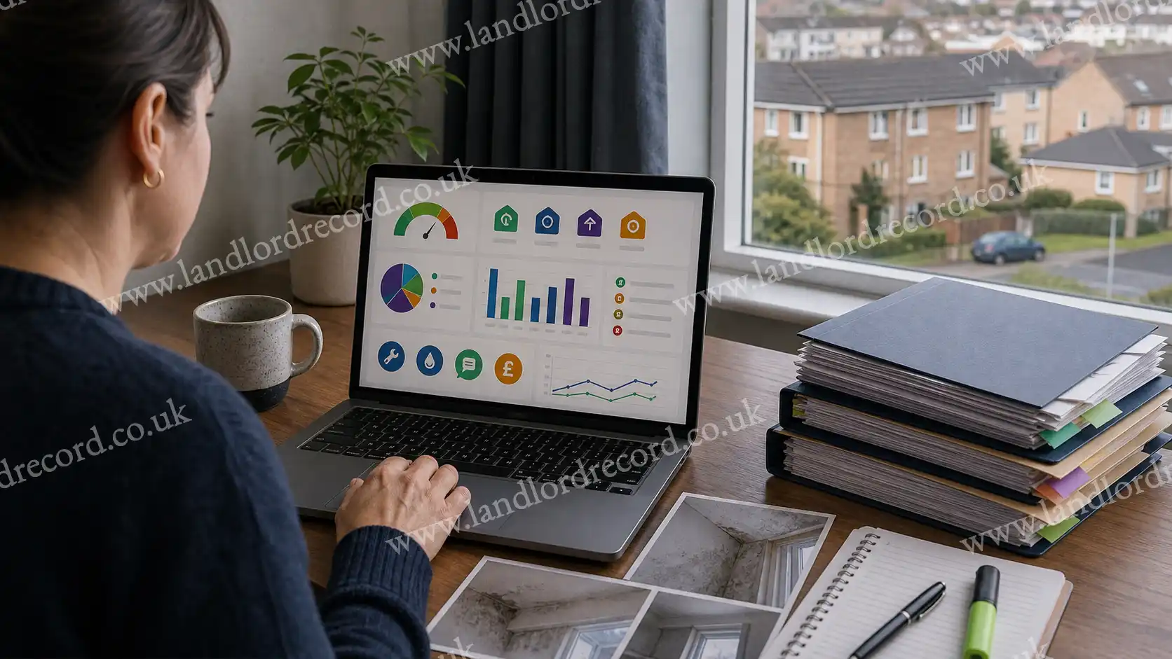 Anonymised landlord record dashboard showing complaint themes and Ombudsman determinations.