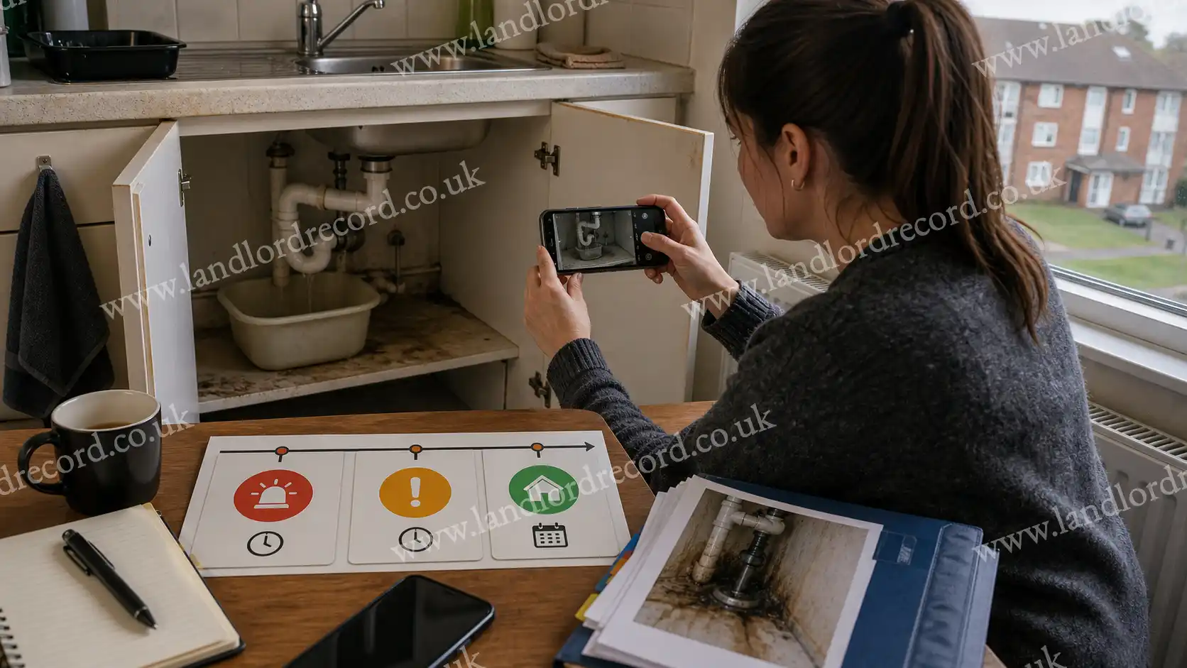 Tenant documenting a repair issue against emergency, urgent and routine repair timescales.