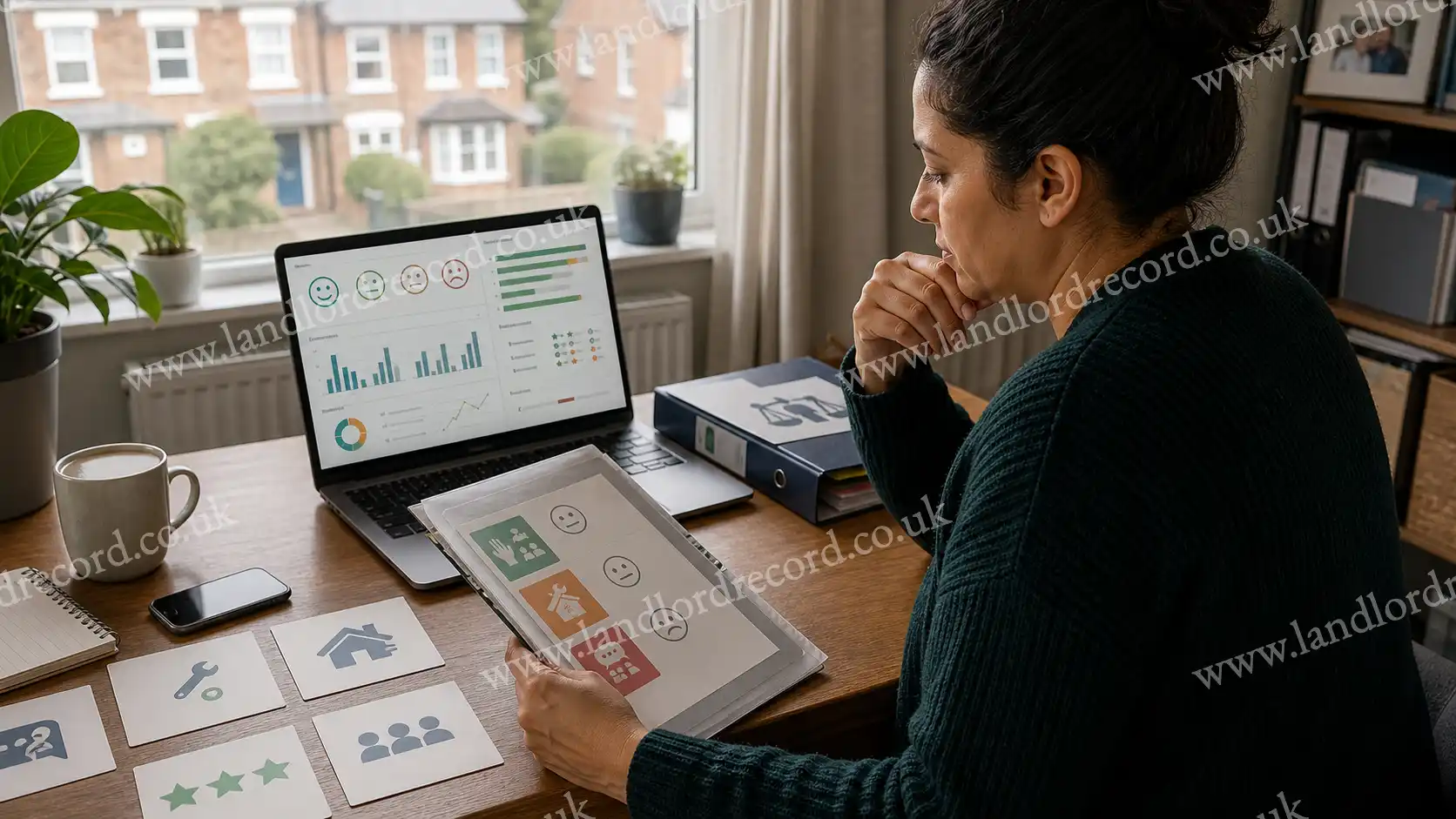 Tenant comparing satisfaction measure dashboard data with Ombudsman complaint evidence.