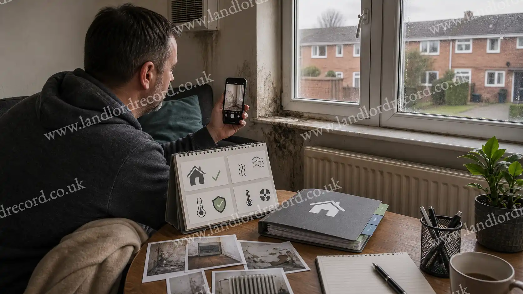 Tenant documenting damp and housing hazards under the Fitness for Human Habitation Act.