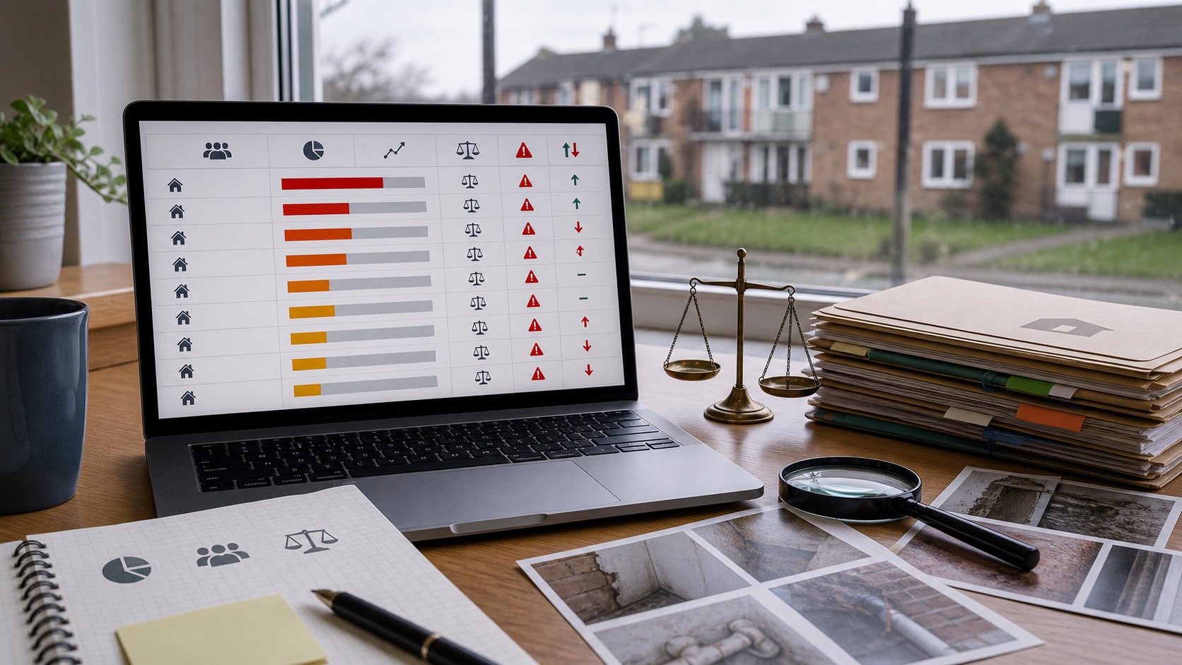 League table dashboard comparing landlords by Housing Ombudsman maladministration rate.