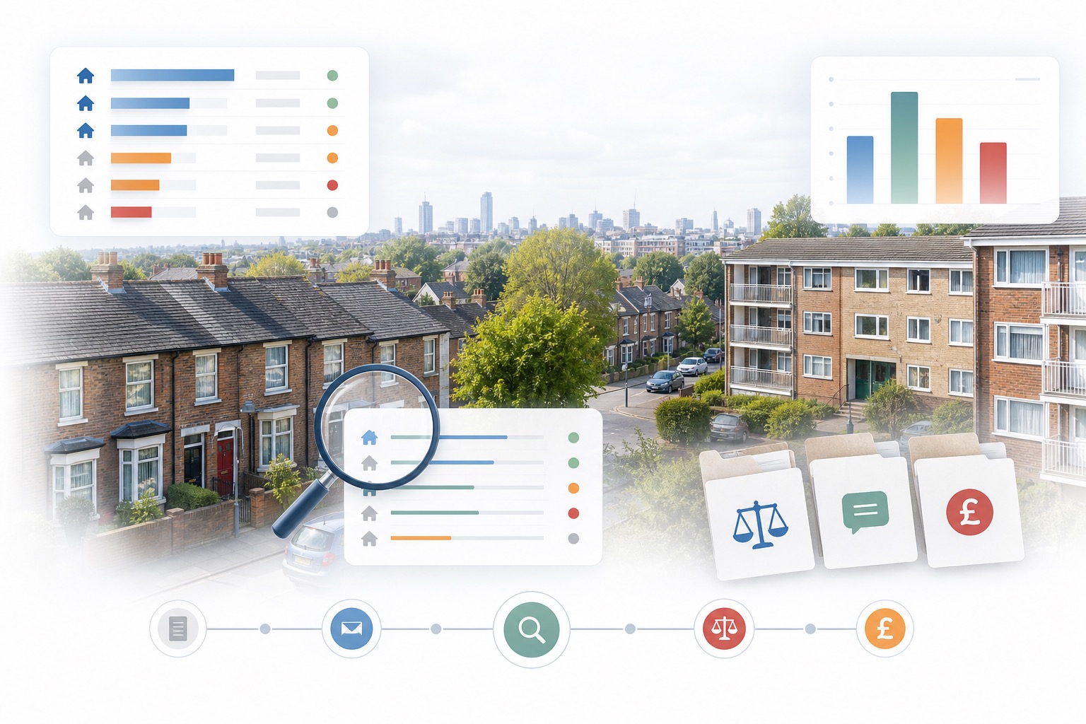 English social housing and landlord performance data panels representing searchable Housing Ombudsman records